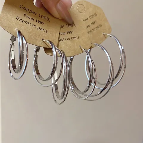 Orecchini A Cerchio Strati Geometrici Minimalisti Rame Gioielli Con Perno In Argento Moda Regalo Per Donne