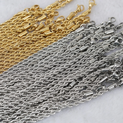 Rope Chain Necklace Stainless Steel Vacuum Plated Color Retention Hip Hop Fashion Jewelry For Men Women Lobster Clasp