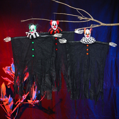 Halloween Hängende Clown Geist Dekorationen Kunststoff Stoff Gaze Spukhaus Party Gruseliges Totenkopf Gesicht Requisite Ornament