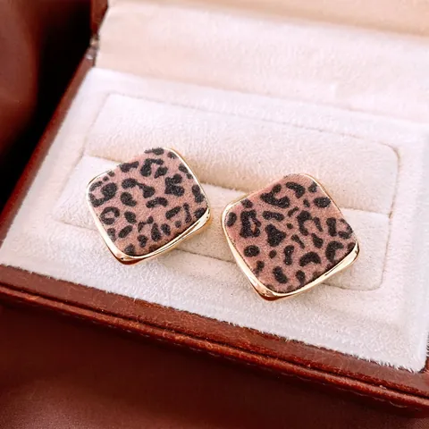 Square Leopard Print Earrings With 925 Sterling Silver Earring Post Alloy Acrylic Vintage Fashion Jewelry For Women