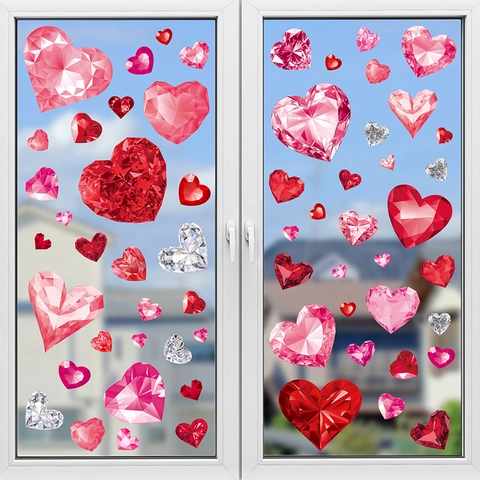 Valentinstag Herz Fensteraufkleber Rubin Edelstein Textur Beidseitig Statisch PVC Glas Tür Romantische Deko