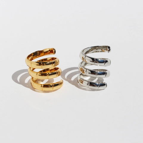 Bamboo Spiral Multi-layer Wide Ring Brass Gold Plated Open Adjustable Stylish Geometric Jewelry For Women