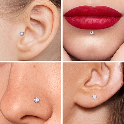Lip Stud Labret Earring G23 Titanium Alloy ASTM F136 Zircon Heart Moon Shape Internal Threading Body Piercing Jewelry