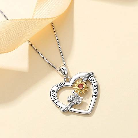 Collana Con Pendente A Cuore In Argento Sterling 925 Con Girasole Ape Placcato Oro Inciso I Love You Forever