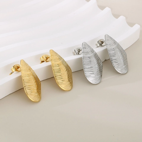 Orecchini a Bottone Minimalisti in Acciaio Inossidabile a Goccia Irregolare Con Trama Spazzolata Eleganti Orecchini Geometrici Vintage da Donna