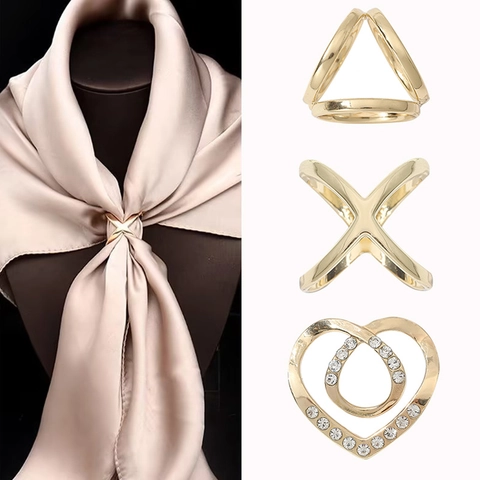 Scarf Ring Buckle Alloy Geometric Cross Design Elegant Shawl Knot Clothing Accessories For Women