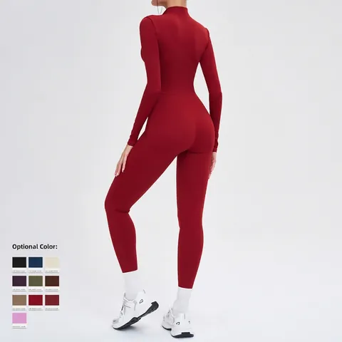 Mono De Yoga Para Mujer Manga Larga Media Cremallera Entrenamiento Unitard Una Pieza Body Deportivo Ajustado