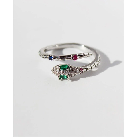 Europäischer Schlange Offener Ring Kupfer Farbiger Zirkonia Mikroeingelegt Tier Schmuck Verstellbarer Schlangenknochenring