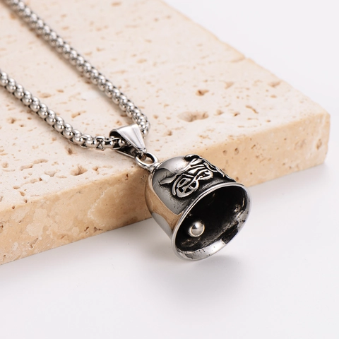 Retro Motorcycle Bell Pendant Necklace Stainless Steel Vintage Biker Style Punk Jewelry For Men Women