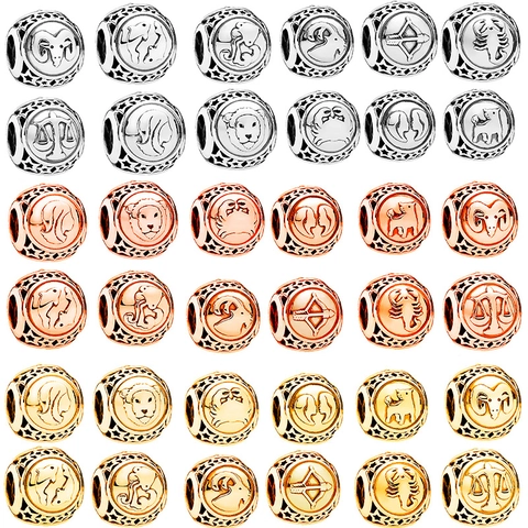 Zodiac Constellation Charms Alloy Hollow Star Beads For DIY Bracelet Necklace Jewelry Making Findings Accessories