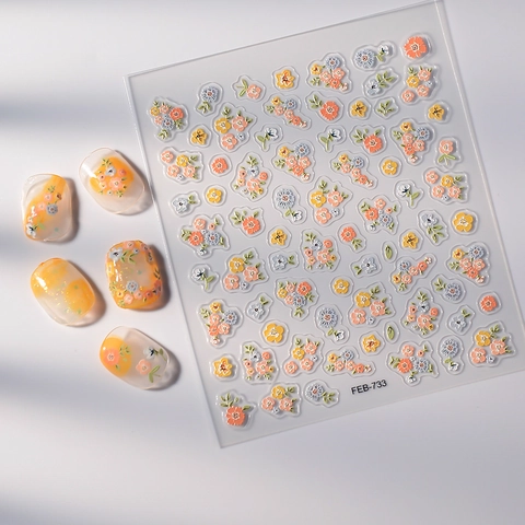3D Relief Nail Art Stickers Embossed Floral Pattern Self-Adhesive Waterproof Elegant DIY Manicure Decals For Women