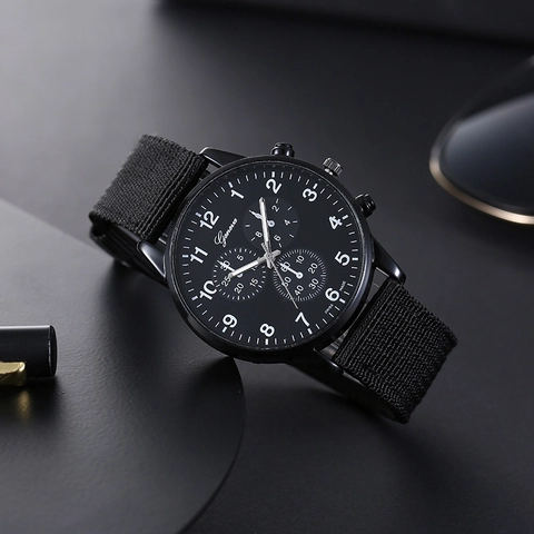 Fashion Men Quartz Watch With Nylon Woven Strap Alloy Case Large Numbers Sporty Casual Minimalist Wristwatch For Daily Use