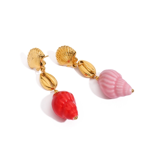 Boucles D'oreilles Pendentif Coquillage Conque Acier Inoxydable Plaqué Or Céramique Style Vacances À La Plage Bijoux Pour Femmes Imperméable