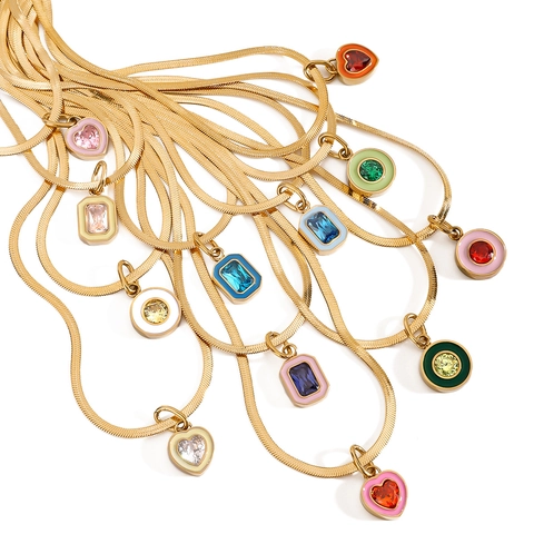 Stainless Steel Necklace 18K Gold Plated Zircon Pendant Snake Chain Colorful Enamel Fashion Jewelry For Women