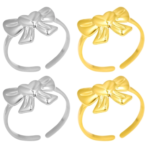 Minimalistischer 304 Edelstahl Offener Schmetterling Herz Ring Für Damen Gold Silber Überzogen Verstellbarer Mode Fingerring Geschenk