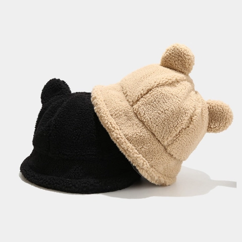 Cappello Alla Pescatora Orecchie Di Orso Lana Di Agnello Caldo Spesso Peluche Dolce Tinta Unita Antivento Inverno Per Donna