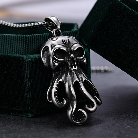 Collar Con Colgante De Calavera De Pulpo Acero Inoxidable Gótico Punk Animal Pulido Joyería Vintage Para Hombre