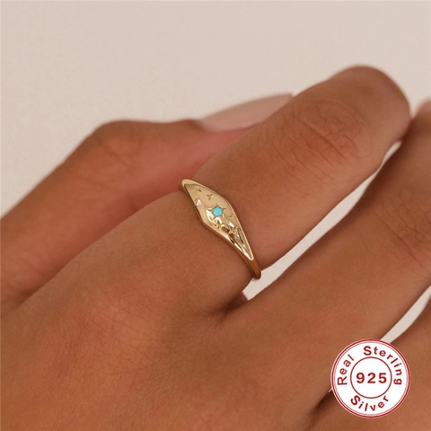 Anillo Sigillo Stella In Argento Sterling 925 Placcato Oro Zirconia Gioielli Zodiaco Celeste Per Donna Regalo Elegante