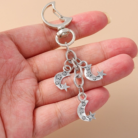 Llavero Vintage De Aleación De Zinc Colgante De Estrella Y Luna Anillo De Llave Accesorio De Mochila Estilo Simple