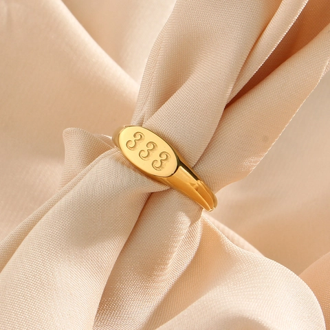 Minimalistischer Edelstahl Ovaler Engel Nummer Siegelring 18K Vergoldet 111 222 333 444 555 666 777 888 999 Schmuck Damen
