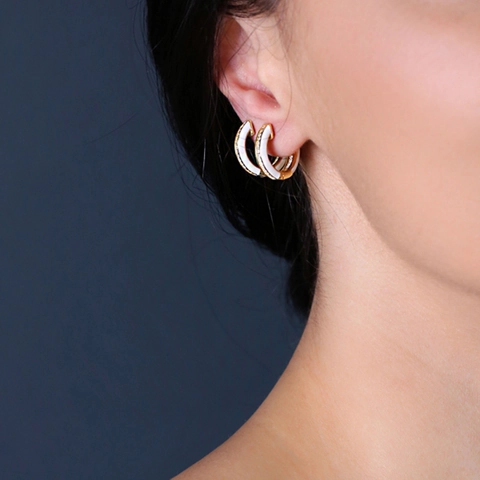 Boucles d'Oreilles Créoles en Cuivre Vintage Avec Tige en Argent Sterling 925 Zirconia Coloré Incrusté Femme Bijoux