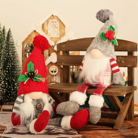 Nordic Christmas Gnome Plush Decoration Knitted Long Leg Rudolph Faceless Doll For Xmas Home Party Festive Desktop Ornament Gift