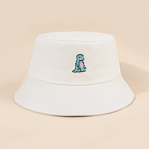 Bucket Hat Polyester Cotton Cute Dinosaur Embroidery Short Brim Sun Protection Outdoor Fisherman Hat Unisex