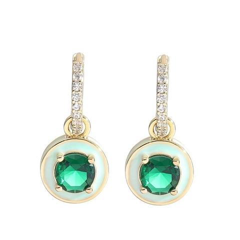 Boucles D'oreilles Pendantes Pierre Ronde Émail Coloré Cuivre Plaqué Or Zircon Bijoux Mode Femmes