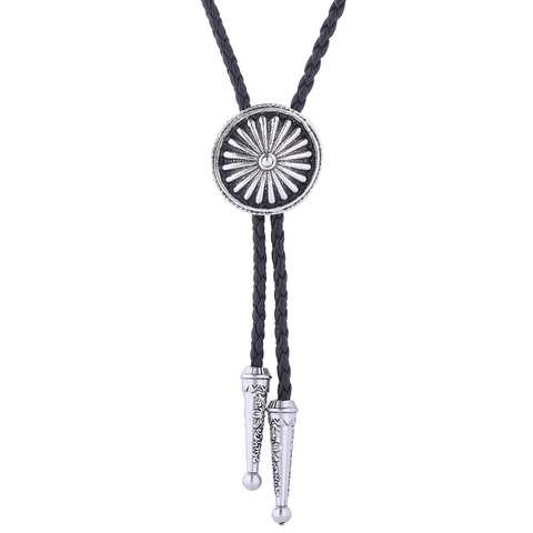 Cravatta Bolo Cowboy Western Vintage Intagliato Floreale Retro Lega Cursore Rotondo Cordino Intrecciato Unisex
