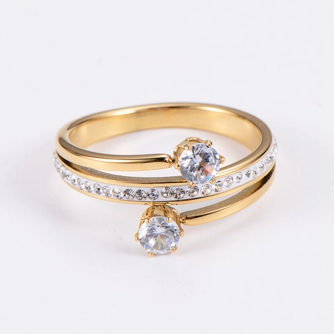 Spiral Wrap Multi Layer Ring 304 Stainless Steel Large Zircon Inlaid Elegant Fashion Commuting Jewelry For Women