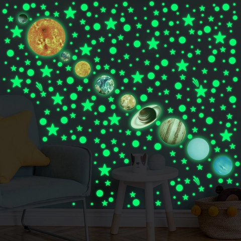 Luminous Wall Stickers PVC Glow In The Dark Solar System Planets Stars And Dots Kids Bedroom Nursery Decor Universe Theme