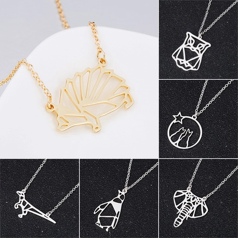 Collana Pendente Animale Geometrico Acciaio Inossidabile Origami Riccio Gatto Gufo Pinguino Elefante Dinosauro Gioielli Donne