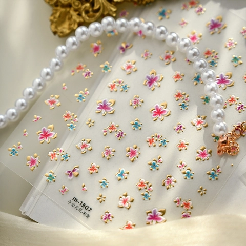 Adesivi Per Unghie Rilievo 5D Fiori Vintage Bordo Dorato Decalcomanie Goffrate DIY Decorazione Floreale