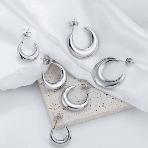 Maanvorm C-Hoop Oorbellen 18K Verguld Roestvrij Staal Minimalistische Hoogglans Sieraden Voor Dames