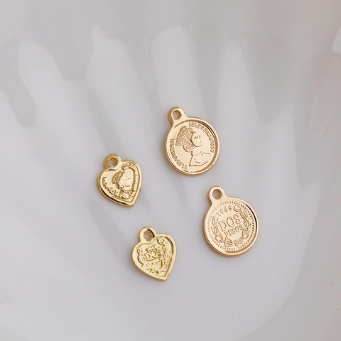 Vintage Portrait Pendant 14K Gold Plated Copper Queen Coin Heart Round Charm DIY Jewelry Making Accessory