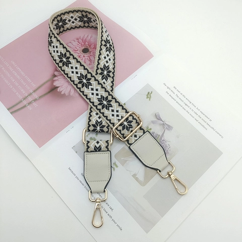 Wide Shoulder Bag Strap Replacement Ethnic Jacquard Adjustable Crossbody Belt With PU Leather And Metal Hooks Patterned