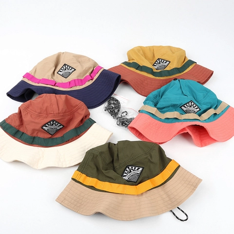 Chapeau Bob Extérieur Color-Block Séchage Rapide Chapeau Soleil Pliable Bord Large Avec Cordon Coupe-Vent Pour Femmes