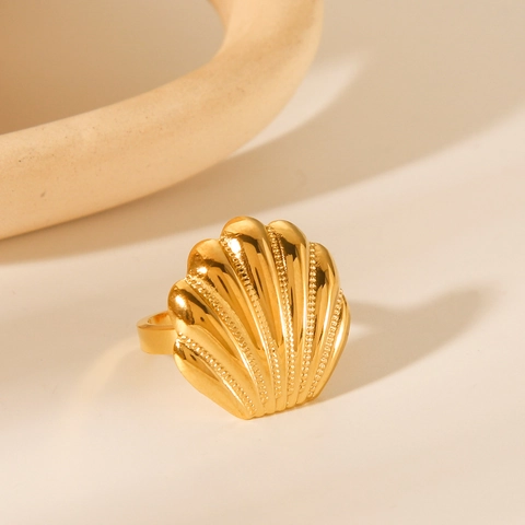 Jakobsmuschel Offener Ring 18K Vergoldet Edelstahl Verstellbar Ozean Stil Eleganter Modeschmuck Für Damen