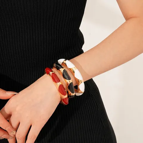 Bracciale Rigido Aperto Largo In Lega Di Smalto Vintage Francese Gioielli Di Nicchia Geometrici Retrò Da Donna