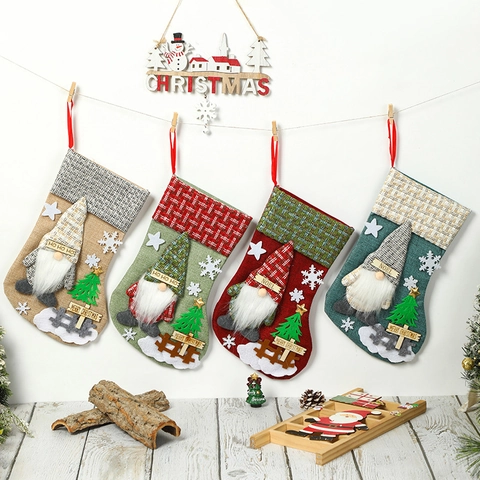 Kerstsok Linnen Gebreide Kabouter Gezichtsloze Oude Man Cadeauzak Merry Christmas Bord Vakantie Decoratie