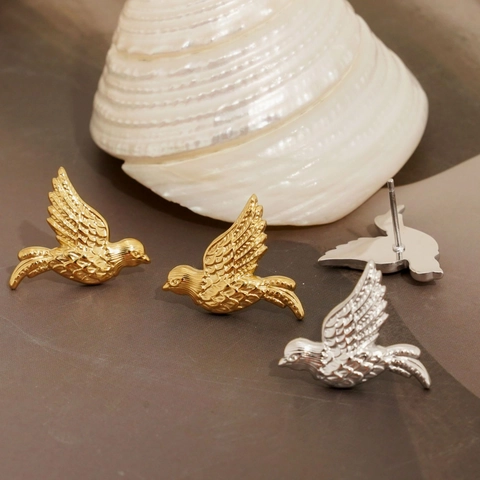 Creative Flying Bird Stud Earrings Stainless Steel PVD Plated Waterproof Anti Allergy Jewelry For Women