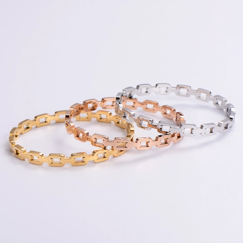 Bracciale Rigido In Acciaio Inossidabile 304 Minimalista Con Maglie Quadrate Vuote Per Donna Gioielli Di Moda Stile Ins