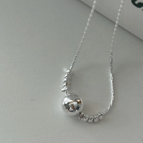 925 Sterling Silver Round Ball Pendant Necklace Minimalist Polished Bead Chain Jewelry For Women Elegant Simple Style