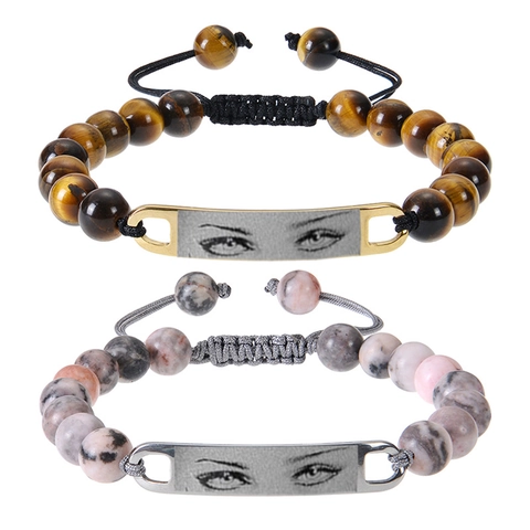 Natural Tiger Eye Stone Beaded Bracelet Stainless Steel Bar Eye Pattern Hand Woven Adjustable Jewelry For Men Women