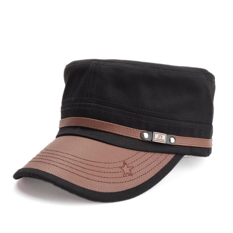 Vintage Στρατιωτικό Καπέλο Cadet Επίπεδη Κορυφή Βαμβάκι Πολυεστέρας Patchwork Γείσο Τεχνητό Δέρμα Κέντημα Αστέρι Unisex