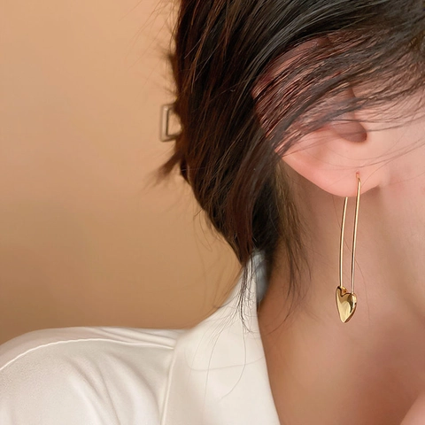 Orecchini A Goccia Con Spilla Da Balia A Cuore Rame Personalizzato Minimalista Gioielli Da Donna Design Unico