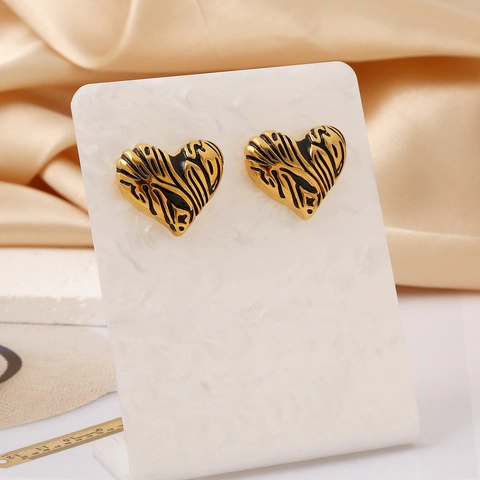 Stainless Steel Heart Zebra Pattern Earrings For Women 18K Gold Plated Enamel Drip Oil Animal Print Western Fashion Jewelry