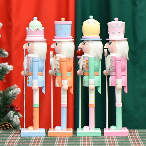 Nutcracker Soldier Wooden Ornament Macaron Color Candy Theme Christmas Home Decor Creative Gift