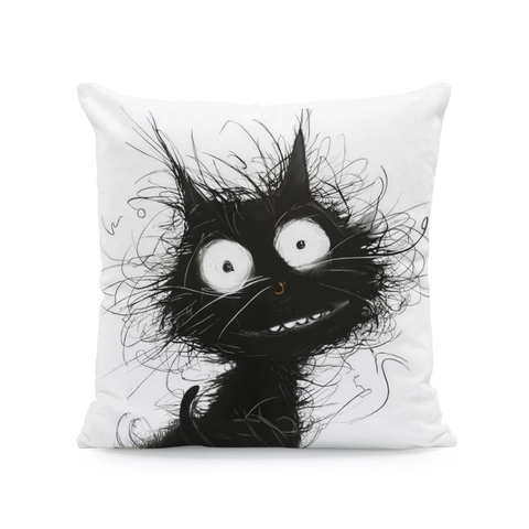Funda De Cojín De Gato Dibujos Animados Súper Suave Cuadrada Para Sofá Sala Decoración Hogar Estilo Pintura De Tinta