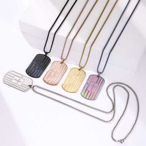 Stainless Steel US Flagge Kreuz Dog Tag Anhänger Halskette Militär Stil Modeschmuck Für Männer